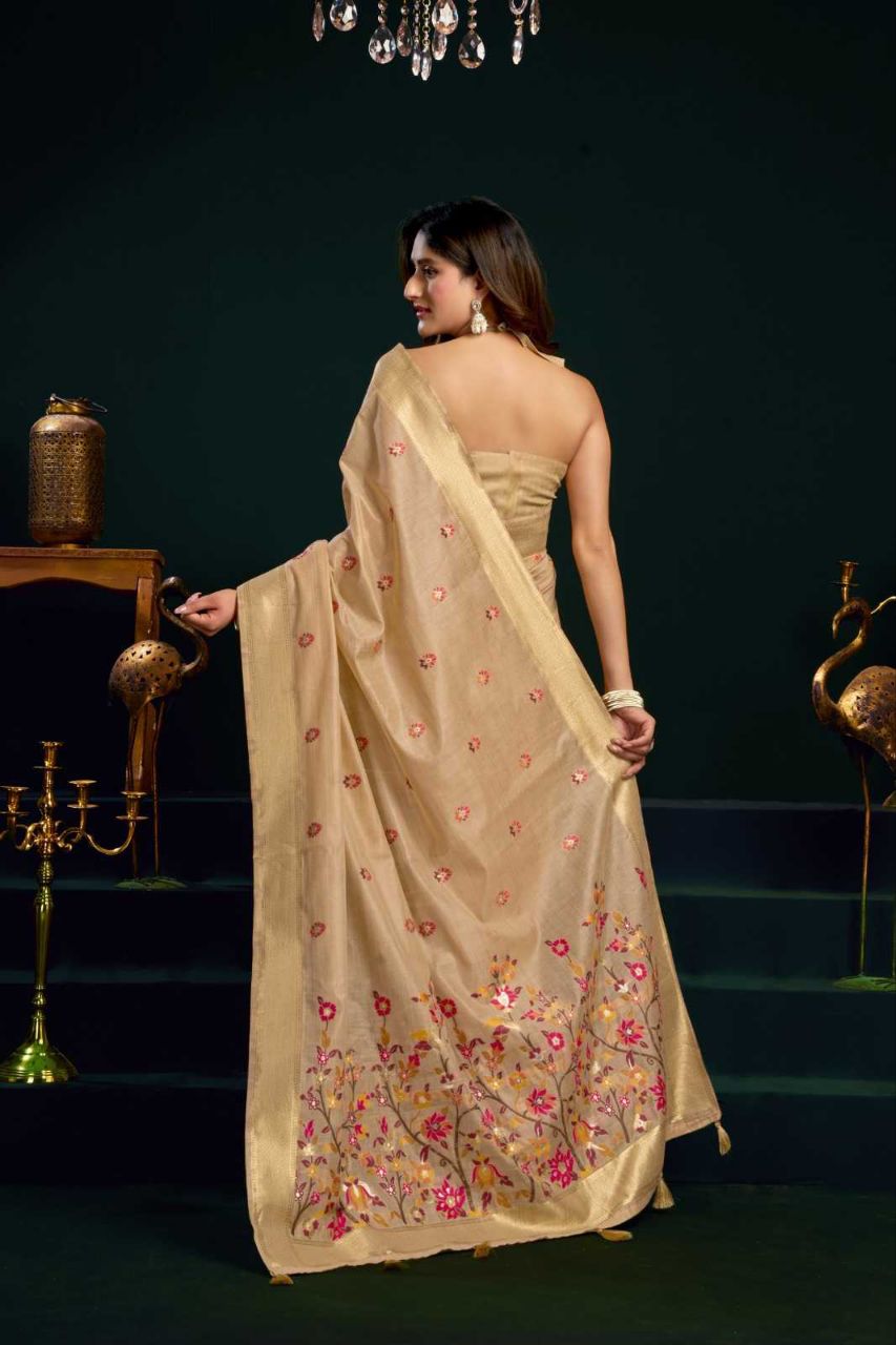 Heavy Munga Cotton Saree with Mina Work, Jari Border & Fancy Pompom Finish