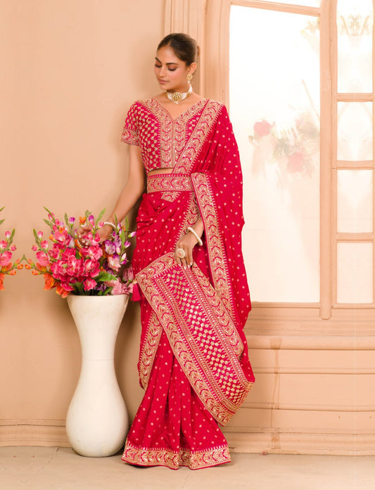 RANI COLOUR ZARI SEQUENCE WORK DESIGNER SAREE WITH BLOUSE