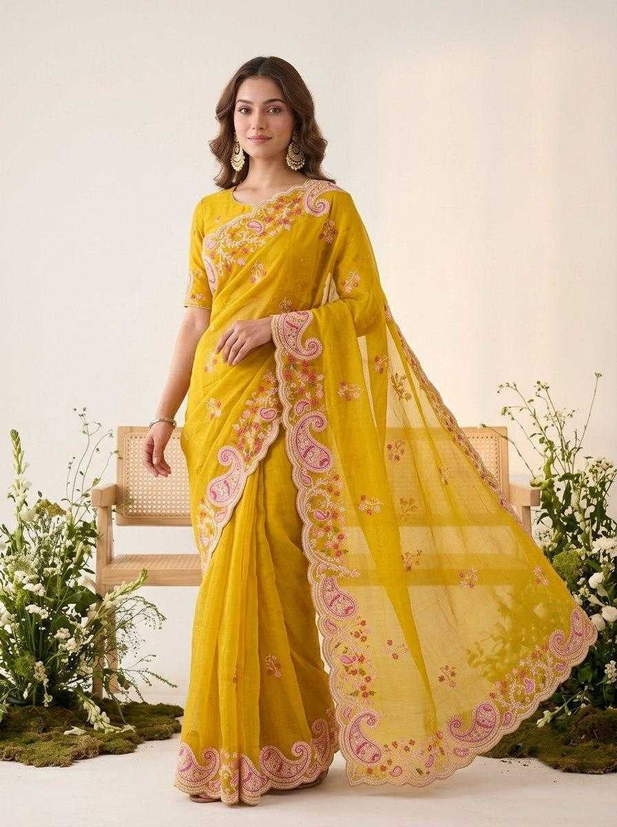 Premium Space Silk Saree with C-Pallu Embroidery & Cutwork Border