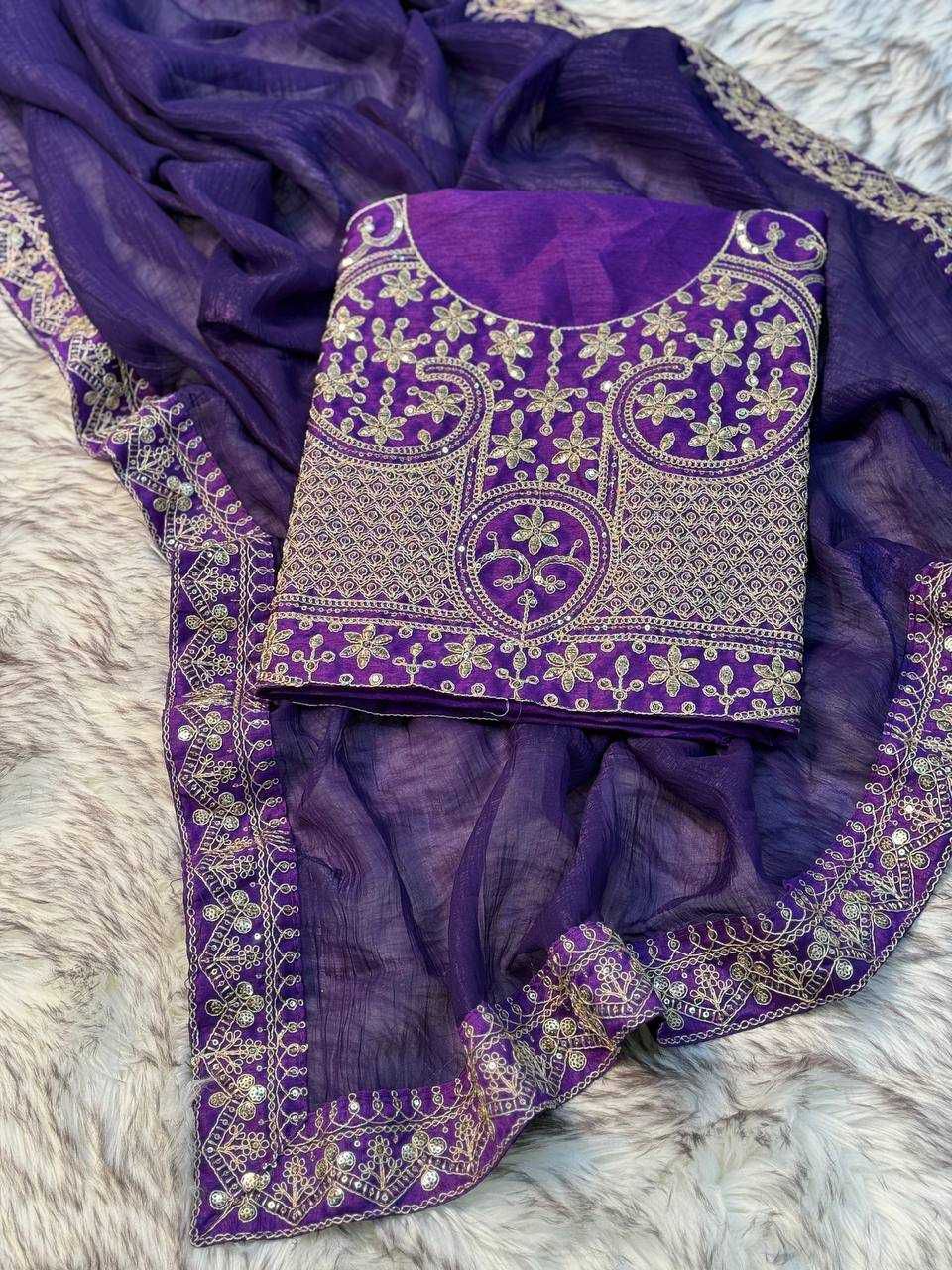 Blooming Tissue Saree with Elegant Sequins Border and Embroidered Banglori Silk Blouse