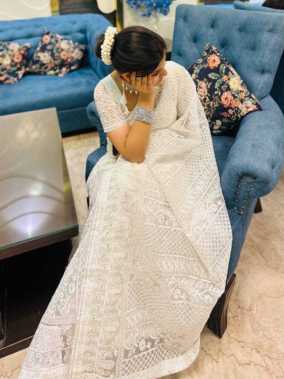 Pure Organza Embroidered Saree with Matching Blouse