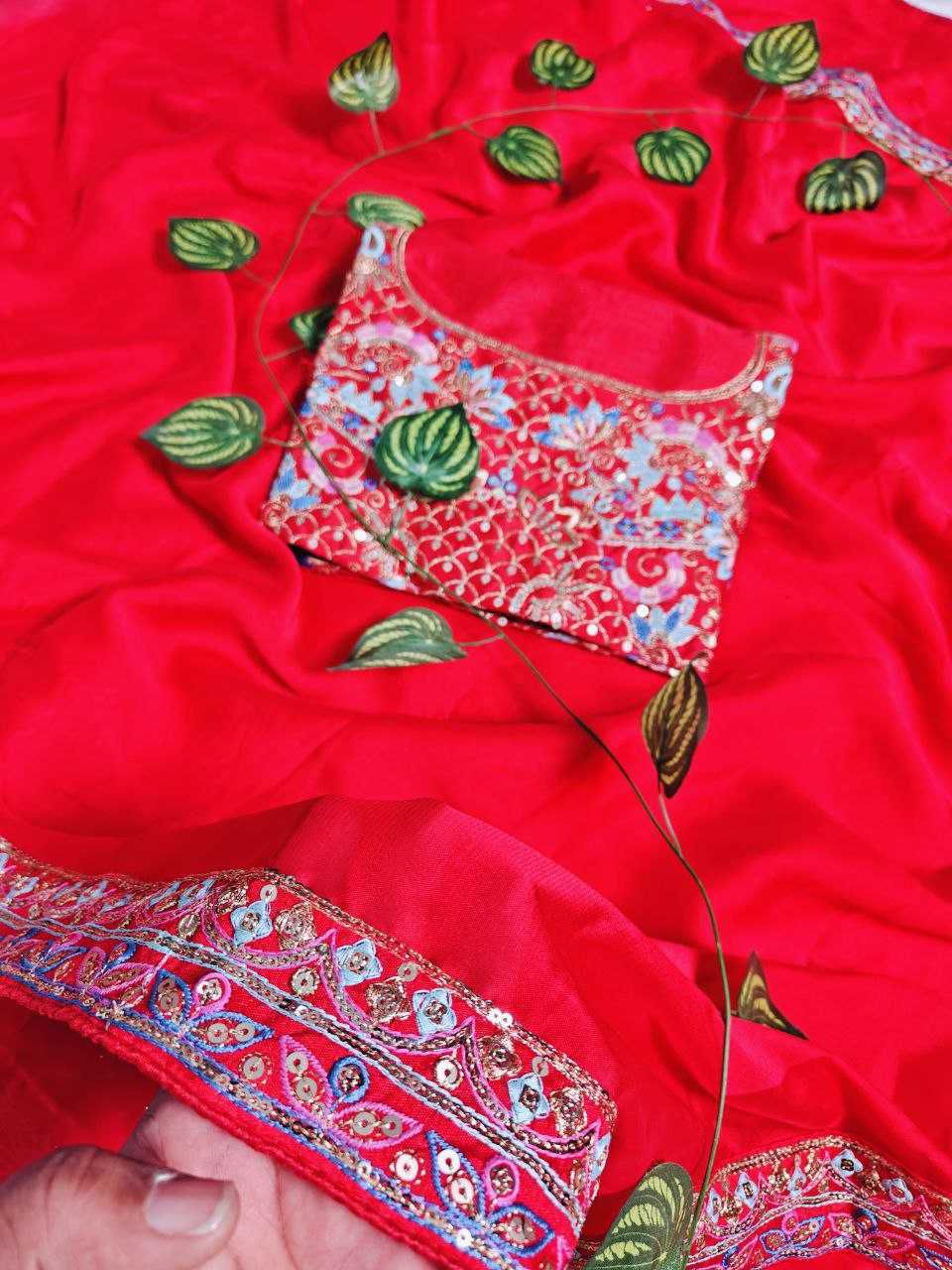 Designer Rangoli Silk Saree with Multi Embroidery, Double Sequence Work and Unstitched Blouse