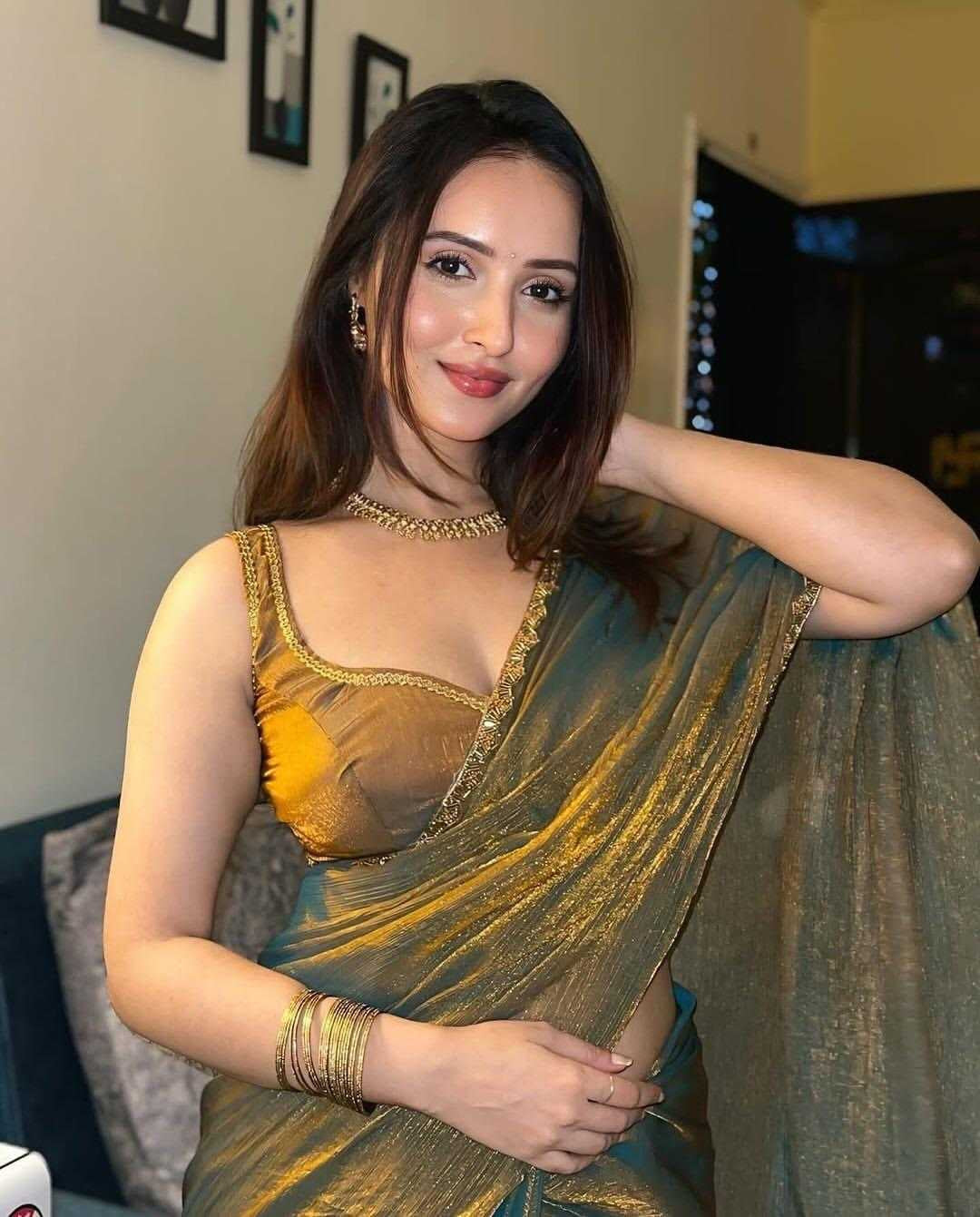 Elegant Twill Net Saree with Gold Lace Work & Matching Blouse