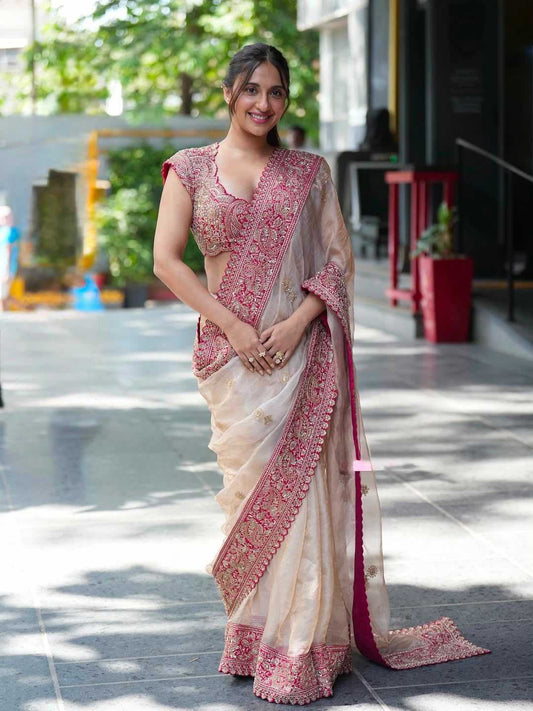 Premium Soft Silk Saree with Heavy Embroidery, Zari & Sequin Work