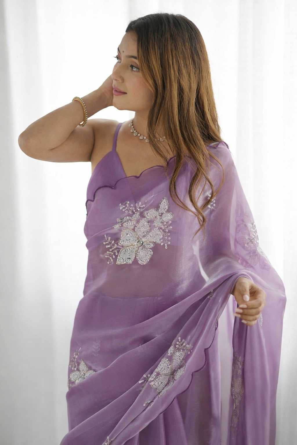 Premium Jimmy Choo Saree with Embroidery & 3MM Sequins Work
