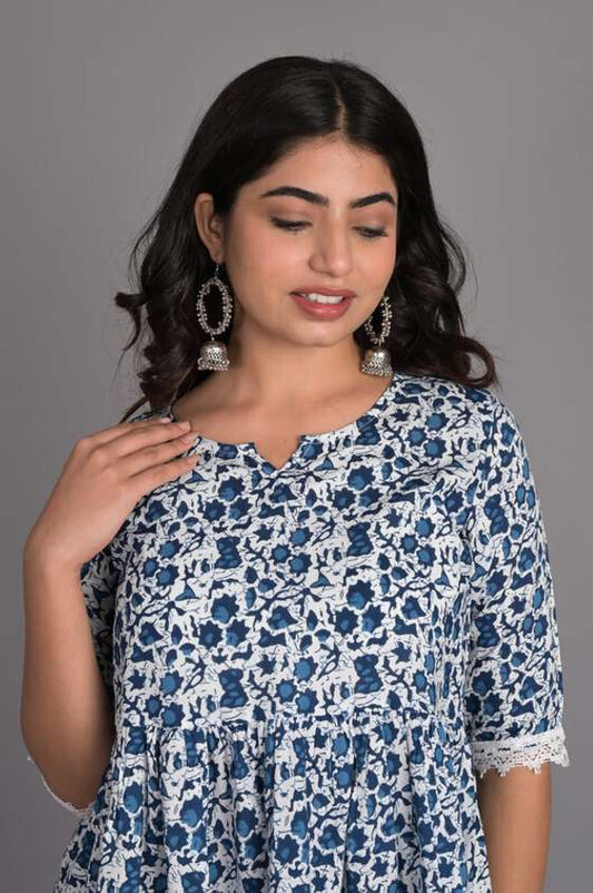 Cotton Sky Blue Casual Wear Printed Readymade Top