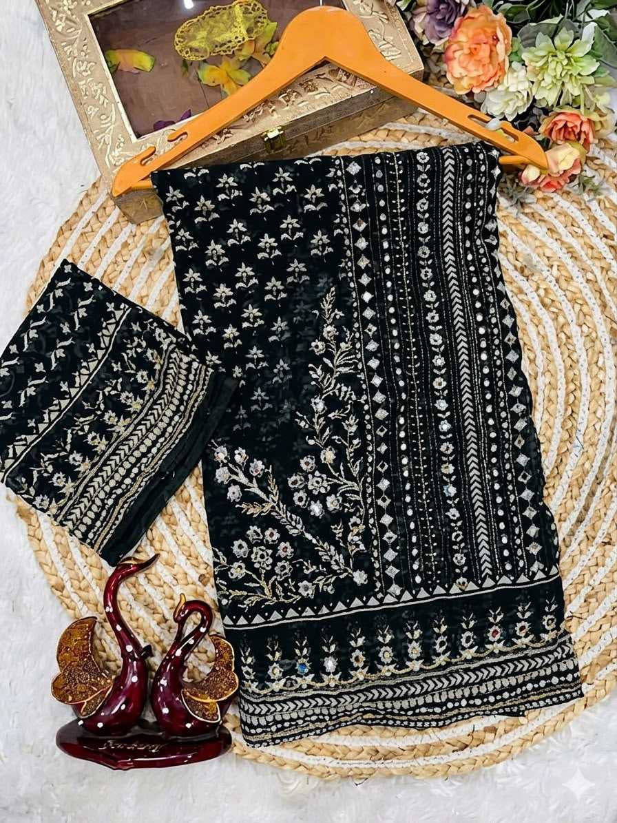 Premium Heavy Soft Georgette Saree with Digital Print, Katdana & Real Mirror Work