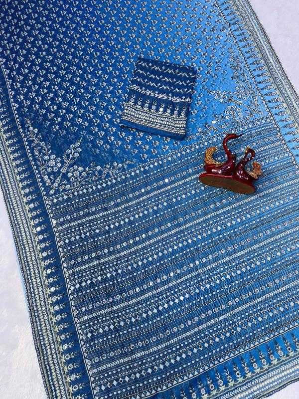 Premium Heavy Soft Georgette Saree with Digital Print, Katdana & Real Mirror Work
