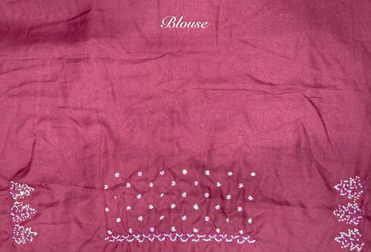 Beautiful Saree for wedding on premium Soft Taby Silk Organza fabric with C-pallu All Over Embroidery Work