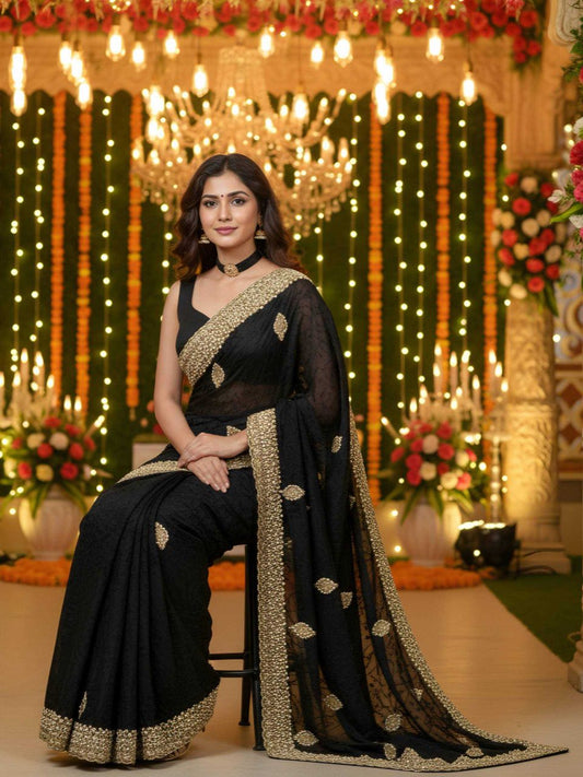 Sanna Silk Saree with Embroidery and Pearl Diamond Work