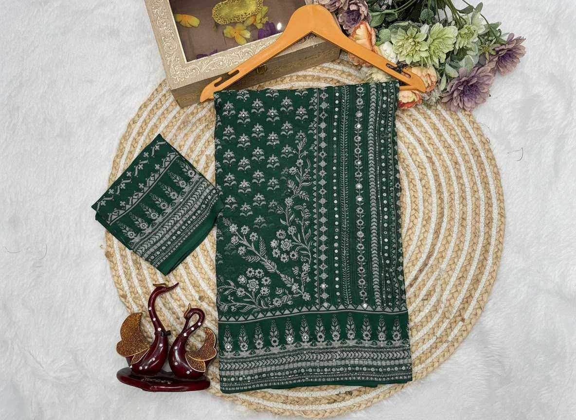 Premium Heavy Soft Georgette Saree with Digital Print, Katdana & Real Mirror Work