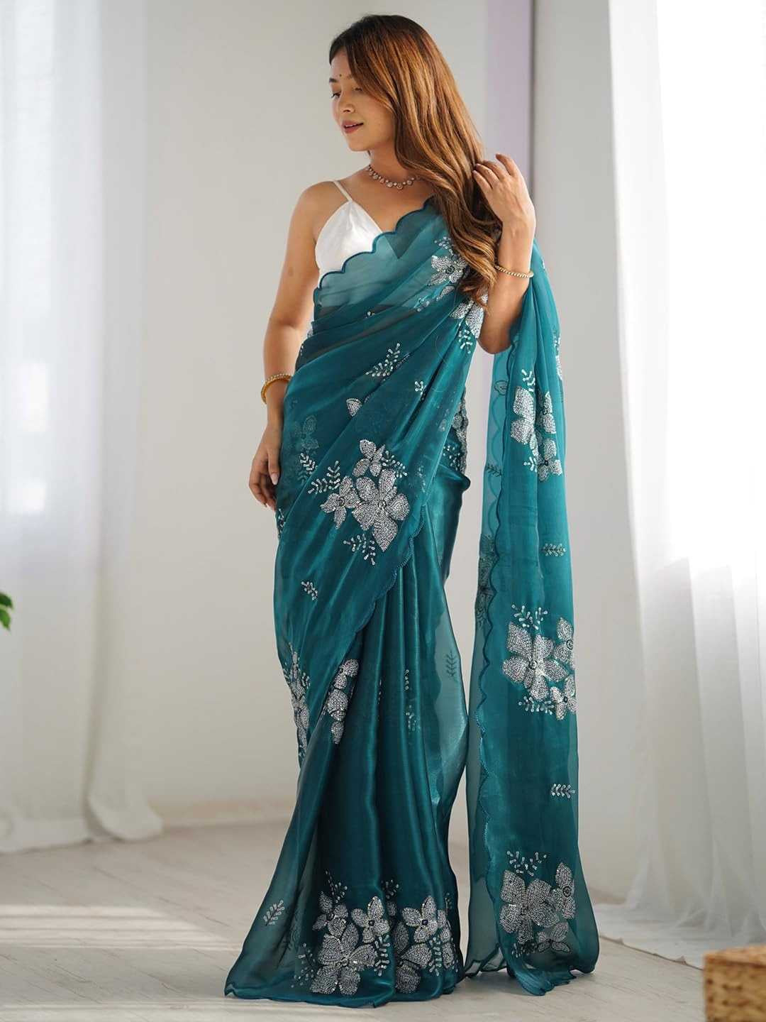 Premium Jimmy Choo Saree with Embroidery & 3MM Sequins Work