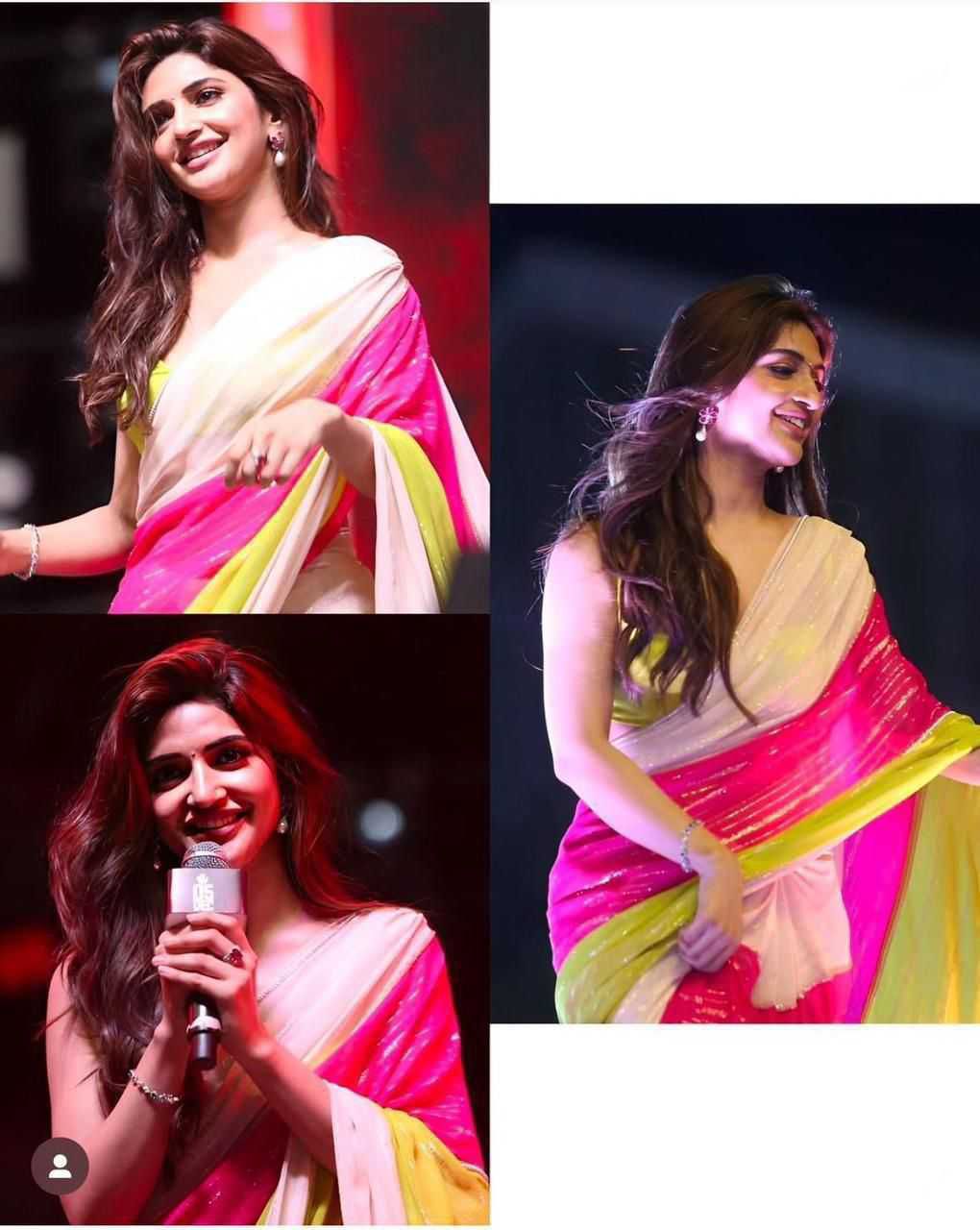 Pushpa Designer Blooming Georgette Saree with Zari Weave Stripes and Satin Border