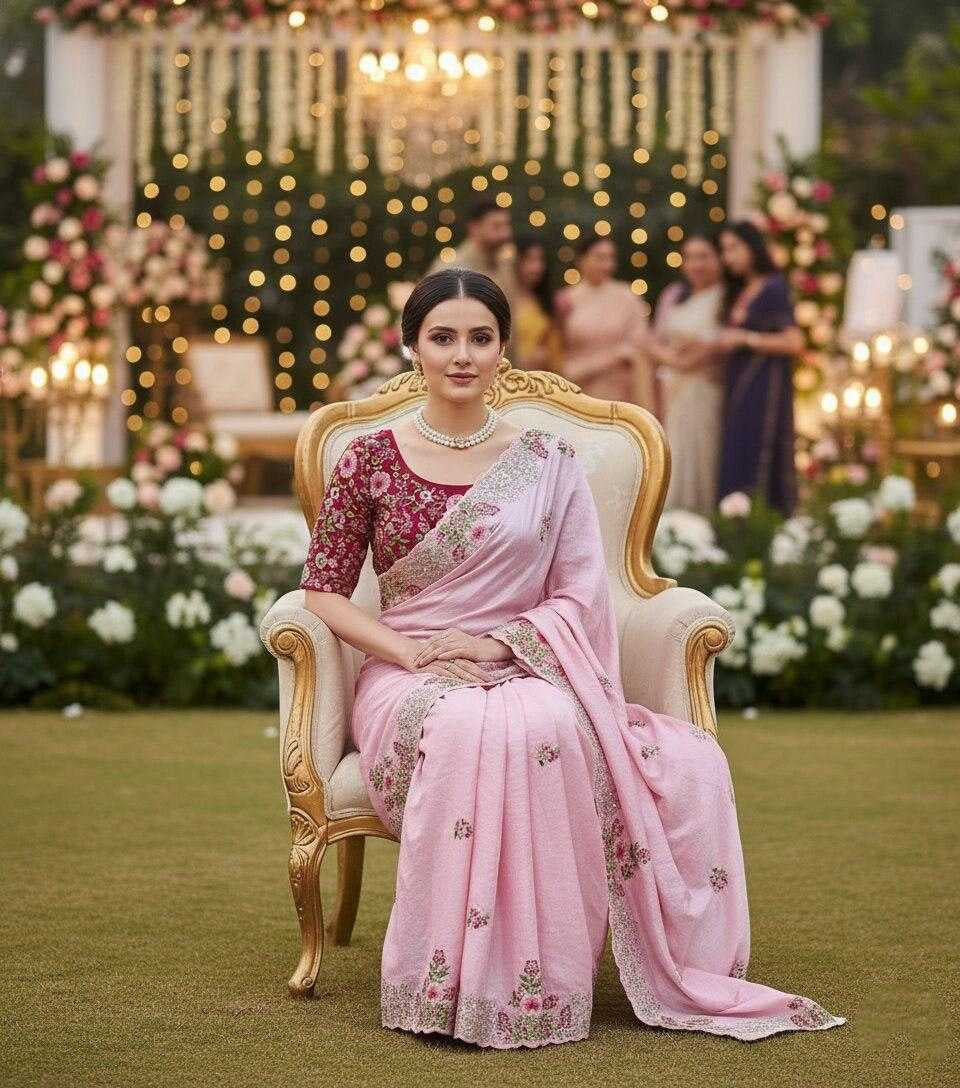 Premium Dola Silk Saree with Heavy Embroidery Work