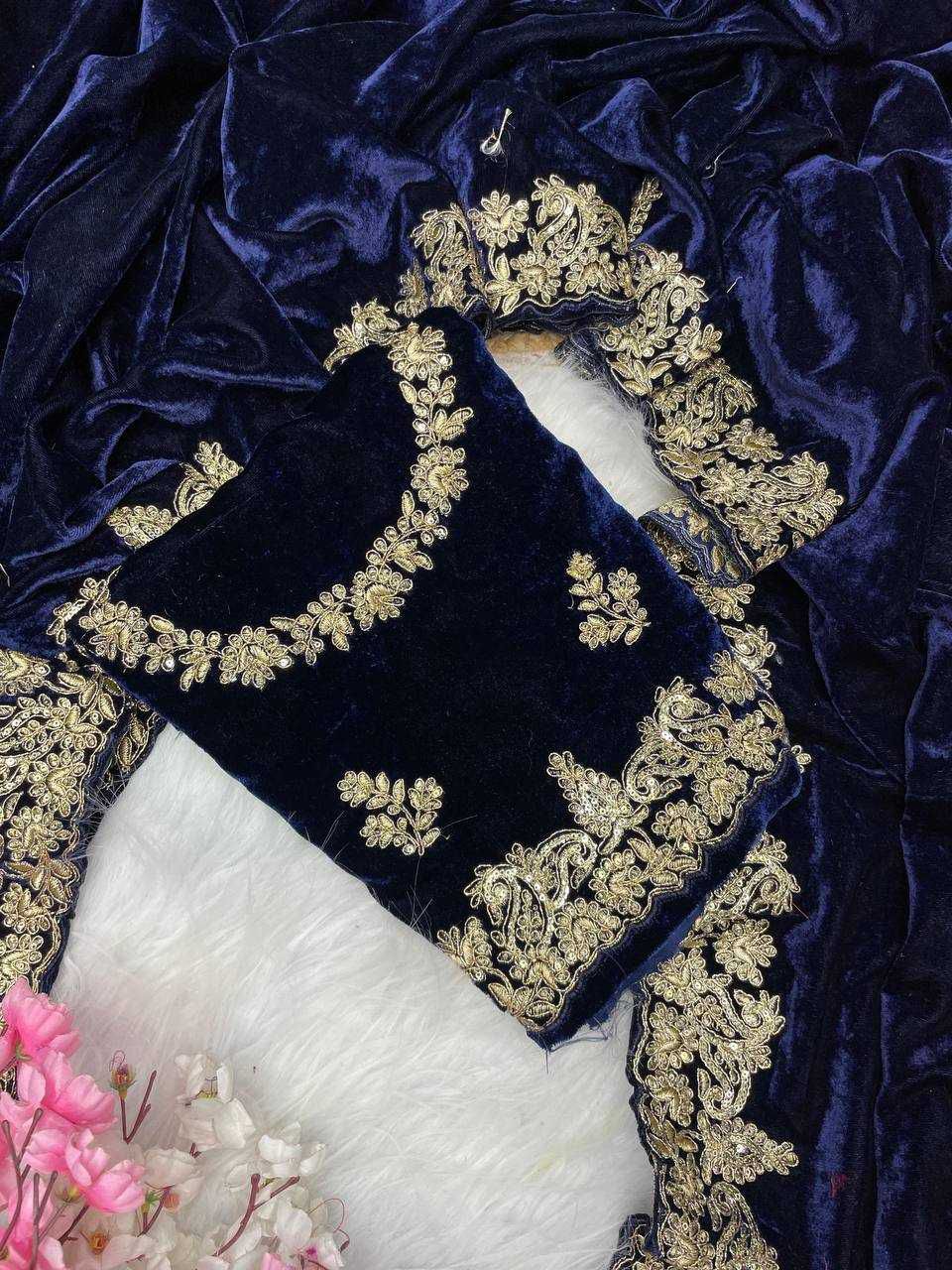 Designer 9000 Velvet Saree with Sequins, Embroidery Zari C-Pallu and Cutwork Border