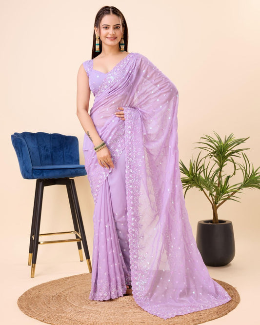 Beautiful Saree for wedding on premium Soft Taby Silk Organza fabric with C-pallu All Over Embroidery Work