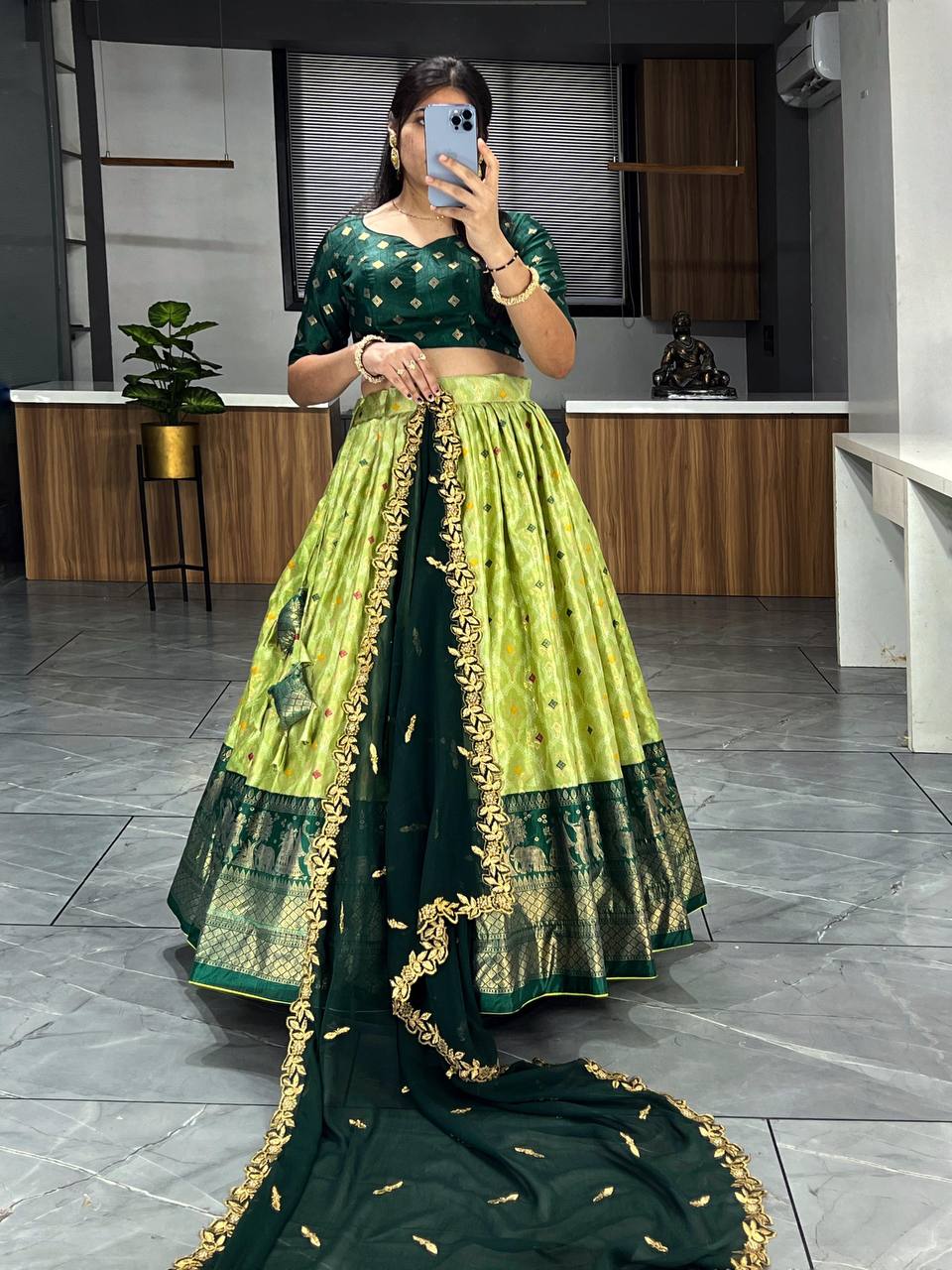 Lovely Light Green Dolla Silk Bandhani Print Lehenga Choli With Dupatta