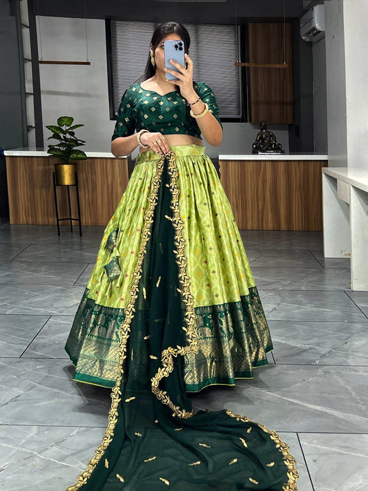 Lovely Light Green Dolla Silk Bandhani Print Lehenga Choli With Dupatta