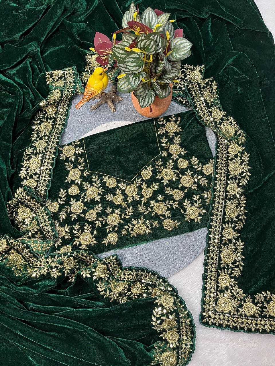 Designer Viscose Velvet Saree with Sequins and Jari Dori Embroidery