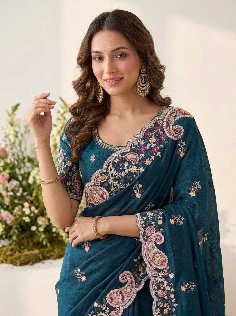 Premium Space Silk Saree with C-Pallu Embroidery & Cutwork Border