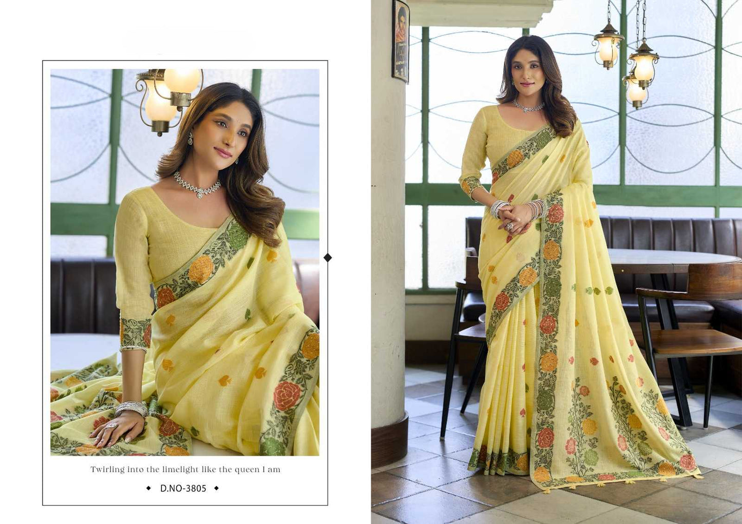 Heavy Linen Jacquard Handloom Saree with Fancy Tassels