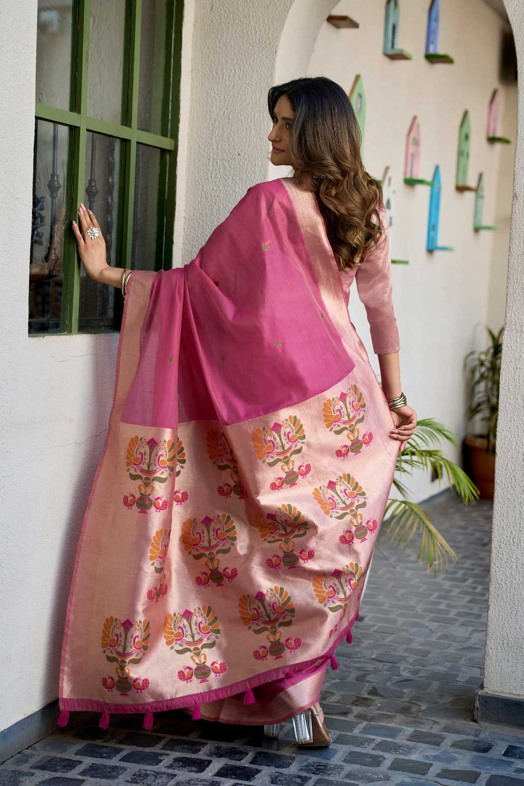 Heavy Cotton Saree with Zari Border, Paithani Pallu & Fancy Tassels