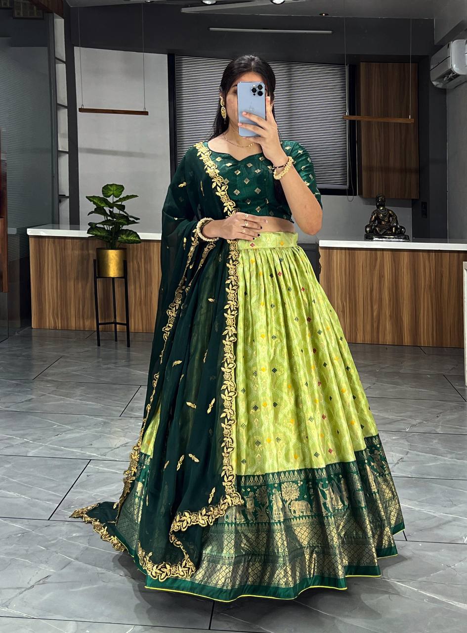 Lovely Light Green Dolla Silk Bandhani Print Lehenga Choli With Dupatta