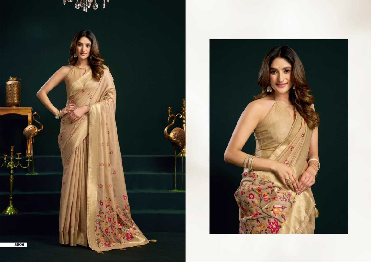 Heavy Munga Cotton Saree with Mina Work, Jari Border & Fancy Pompom Finish