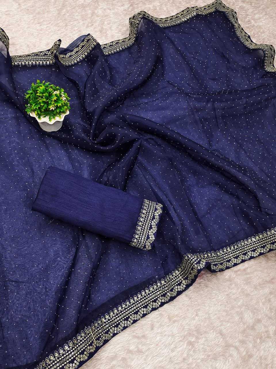 Heavy Organza Silk Saree with Thread, Sequence & LCD Diamond Work