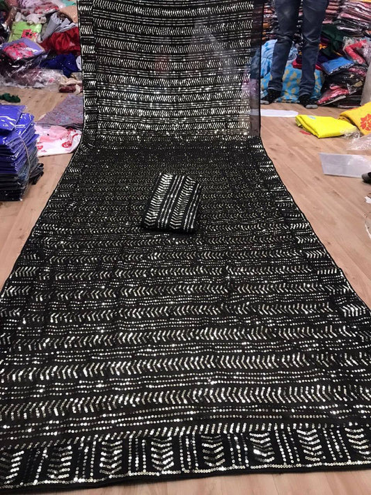 GEORGEET SAREE WITH EMBROIDERY HEAVY SEQUENCE WORK