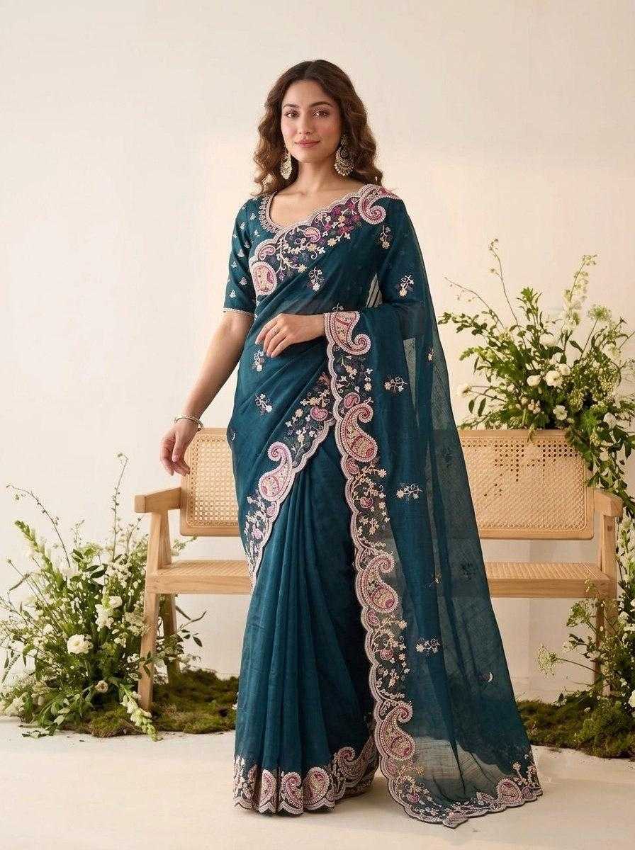 Premium Space Silk Saree with C-Pallu Embroidery & Cutwork Border