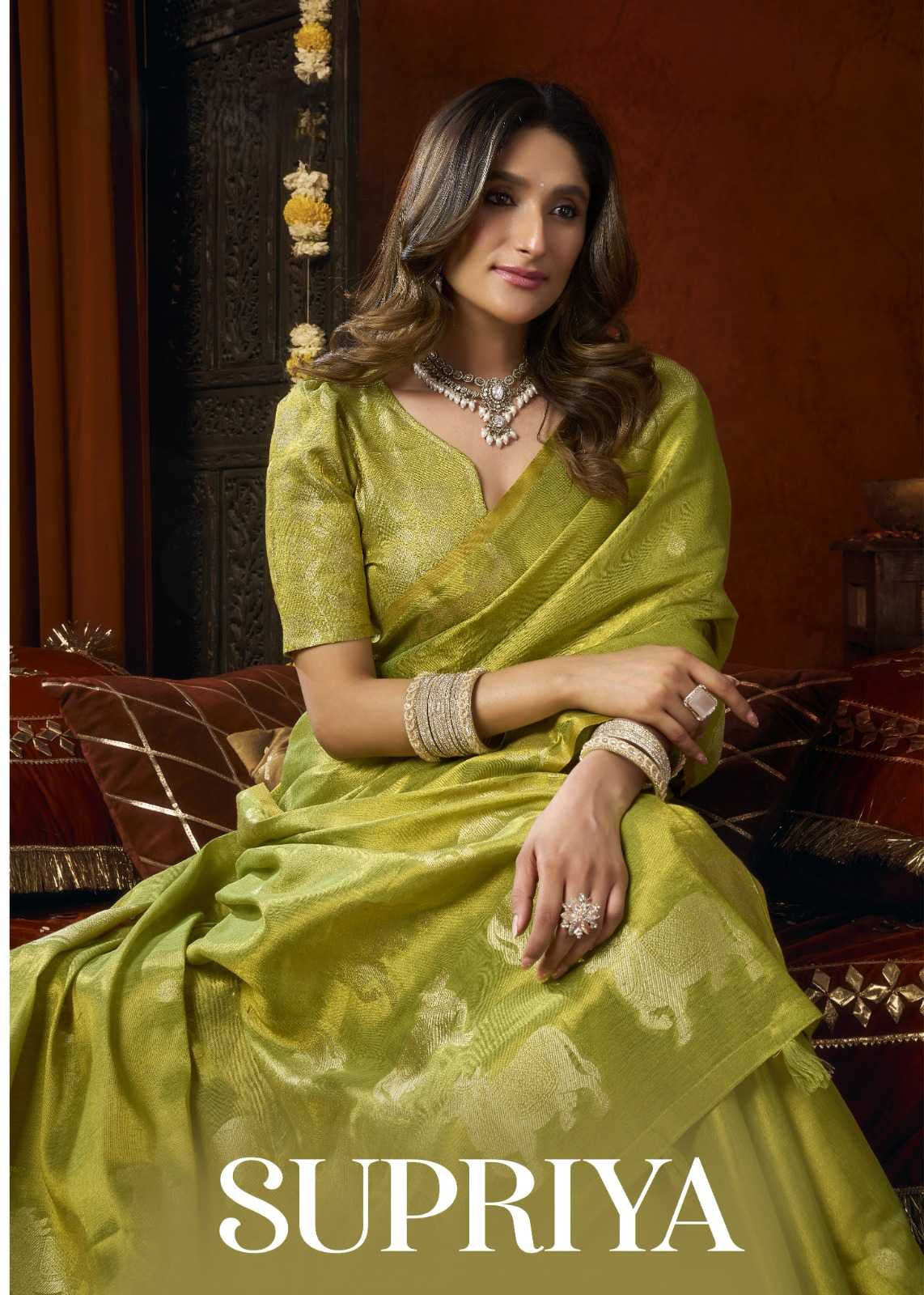 Heavy Tissue Saree with All-Over Cow Butta, Jacquard Weaving & Fancy Tassels