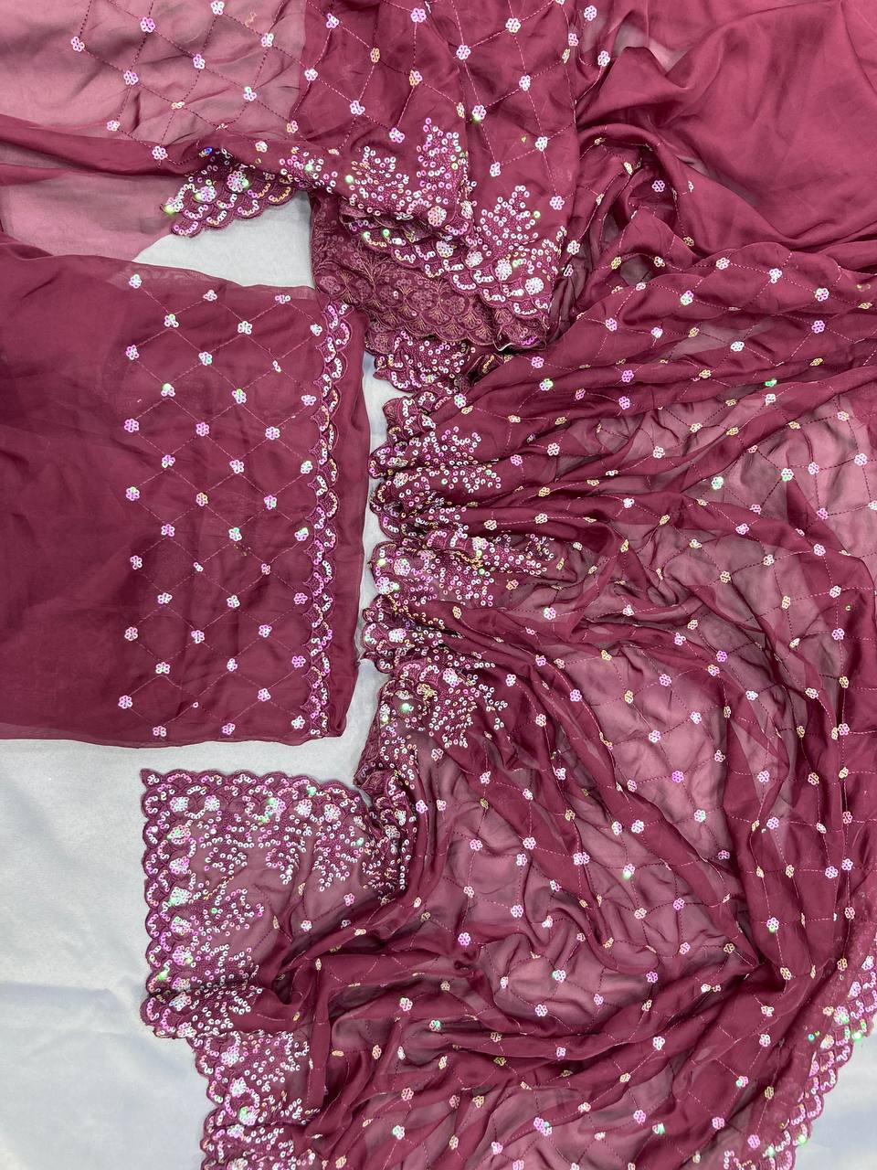 Beautiful Saree for wedding on premium Soft Taby Silk Organza fabric with C-pallu All Over Embroidery Work