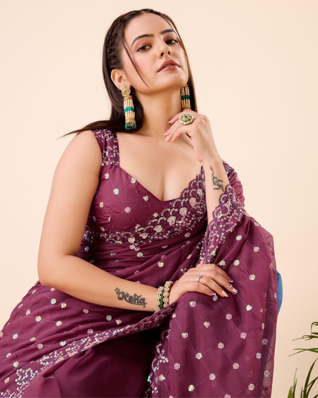 Beautiful Saree for wedding on premium Soft Taby Silk Organza fabric with C-pallu All Over Embroidery Work