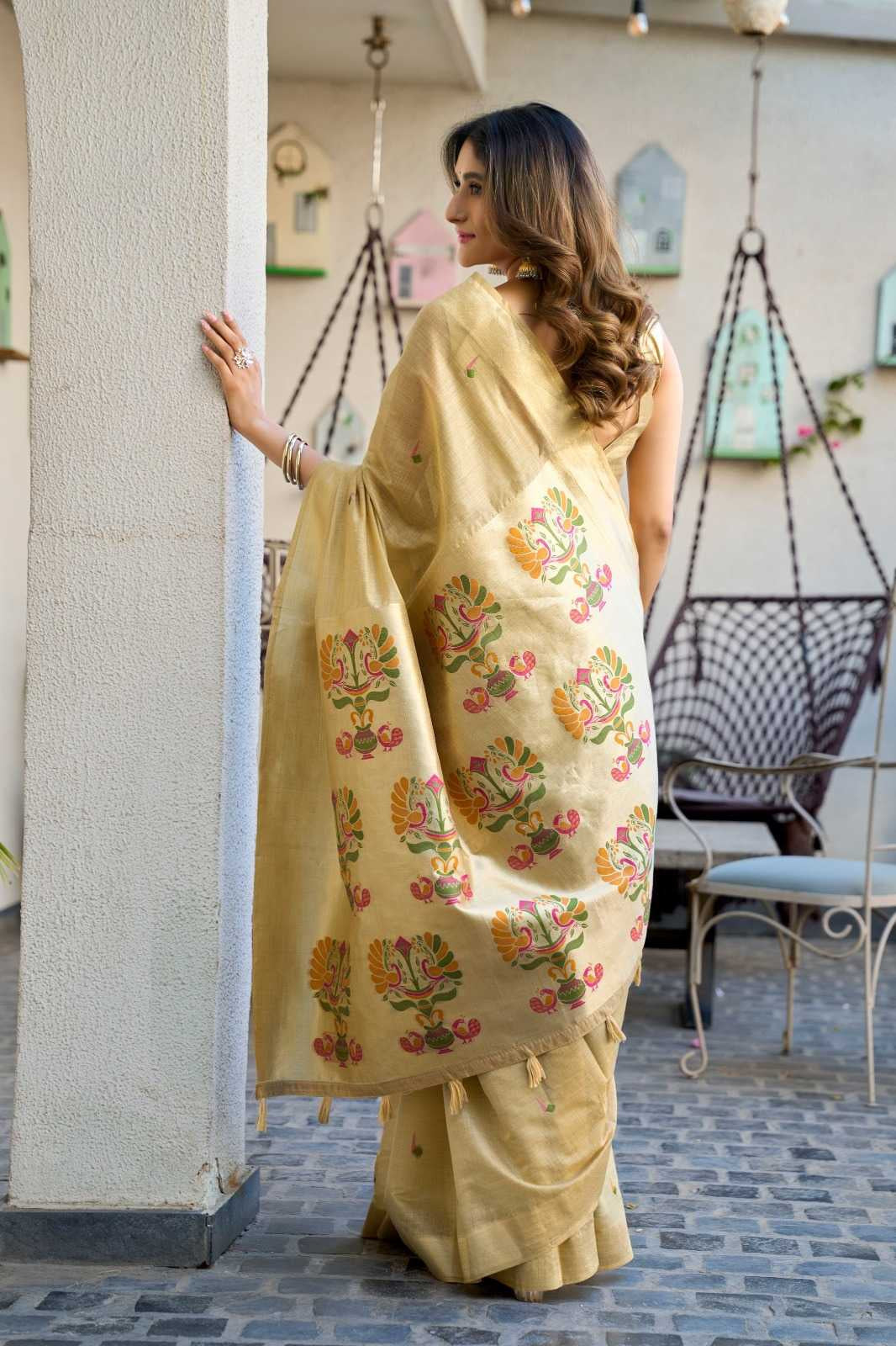 Heavy Cotton Saree with Zari Border, Paithani Pallu & Fancy Tassels