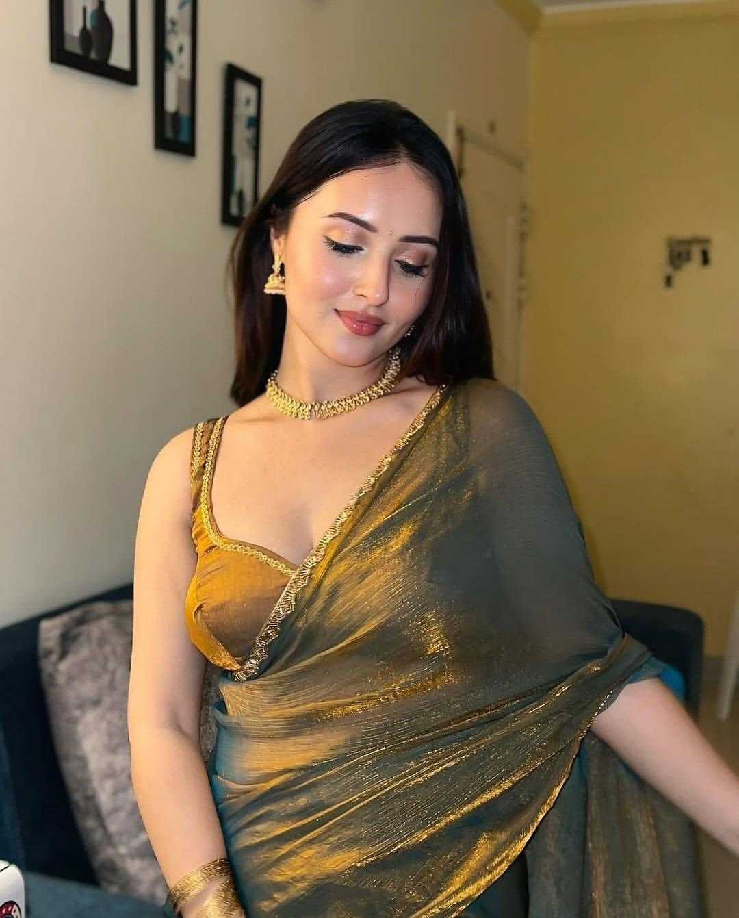 Elegant Twill Net Saree with Gold Lace Work & Matching Blouse