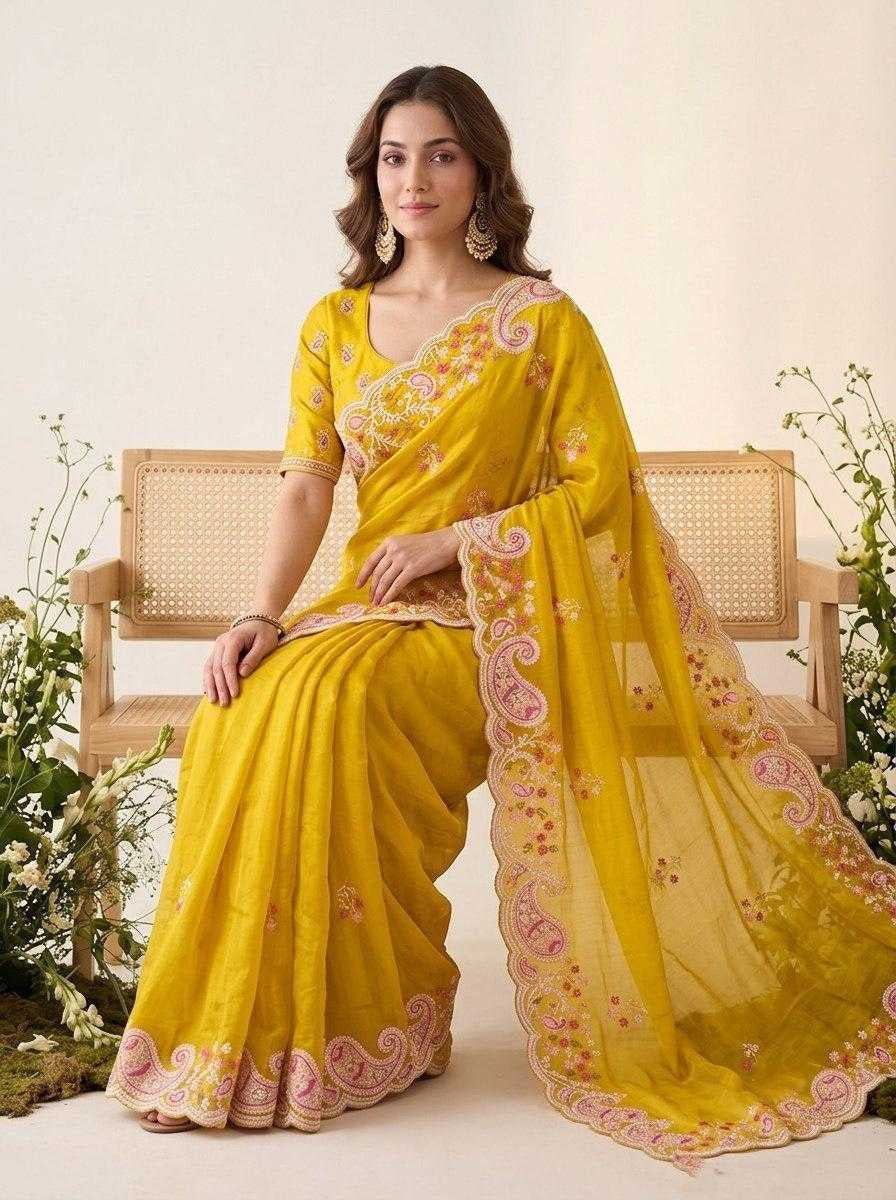 Premium Space Silk Saree with C-Pallu Embroidery & Cutwork Border