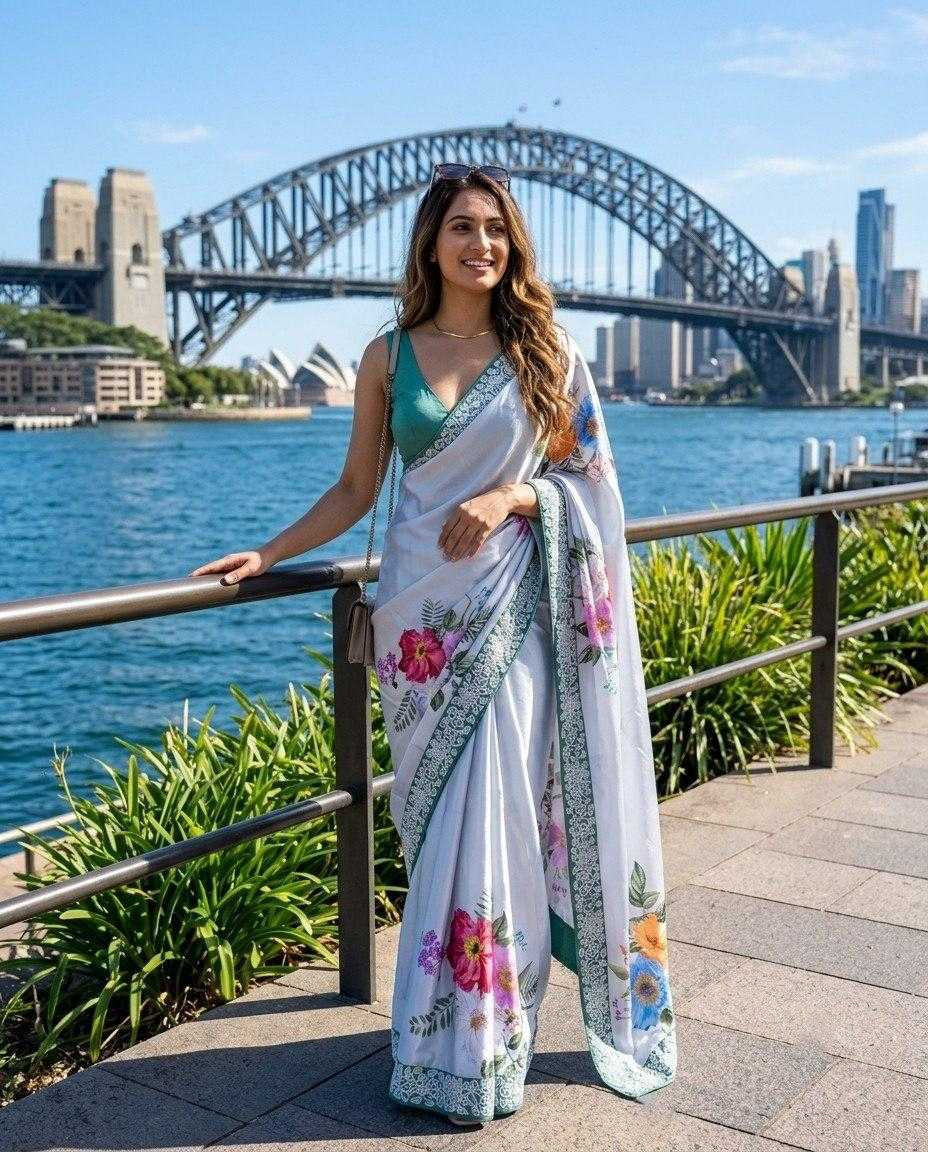 Premium Ultra Satin Silk Saree with Digital Print & Embroidery Lace Border
