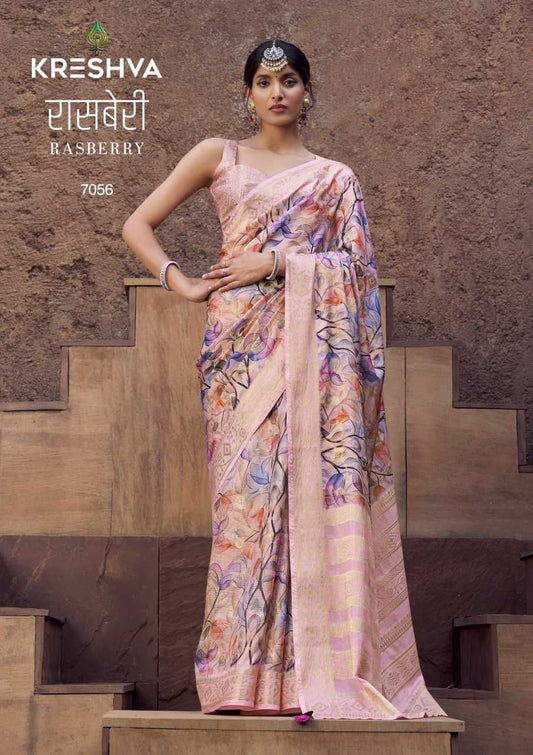 Kreshva Rasberry Crape Jacquard Border Casual Wear Saree Collections