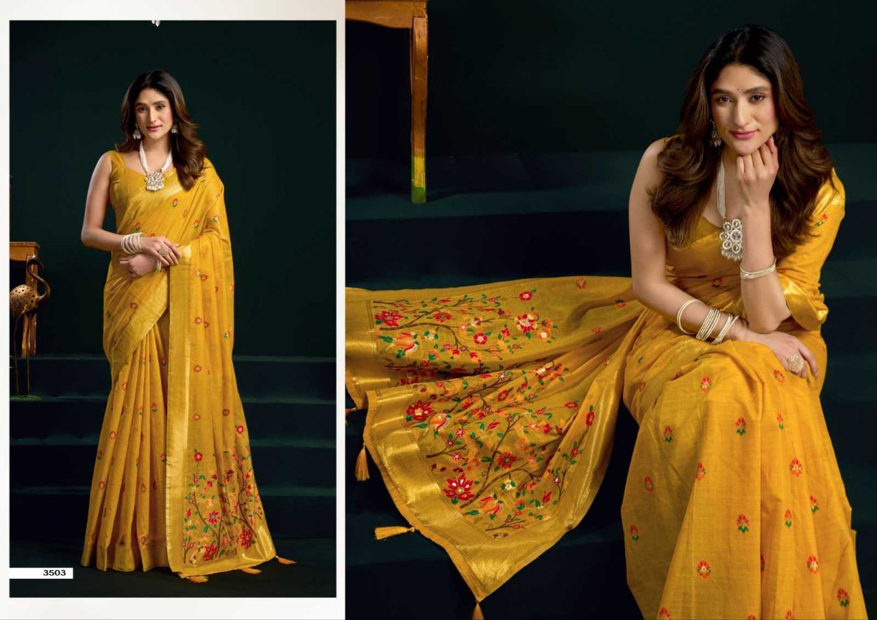 Heavy Munga Cotton Saree with Mina Work, Jari Border & Fancy Pompom Finish