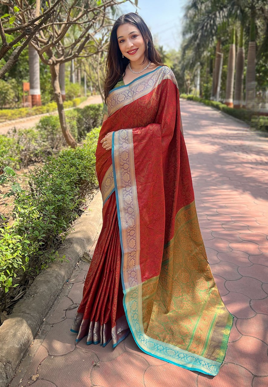 Zari Woven Soft Kashmiri Silk Saree Set