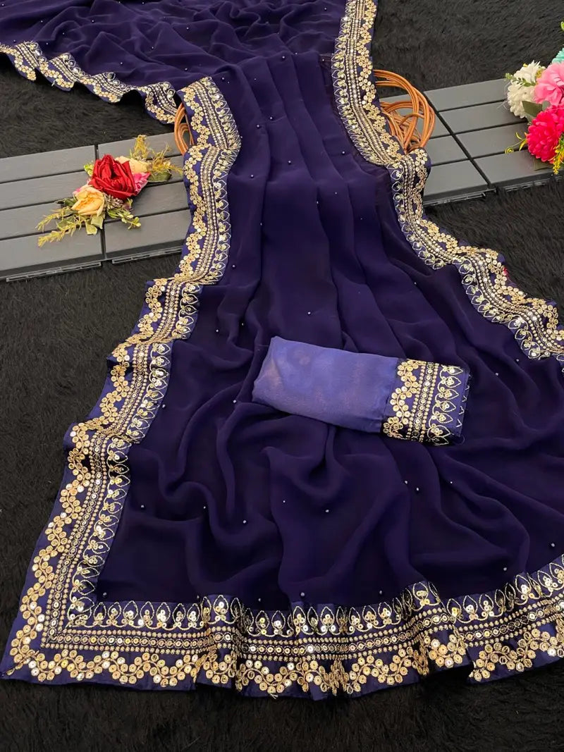 Heavy Organza Silk Saree with Thread, Sequence & LCD Diamond Work